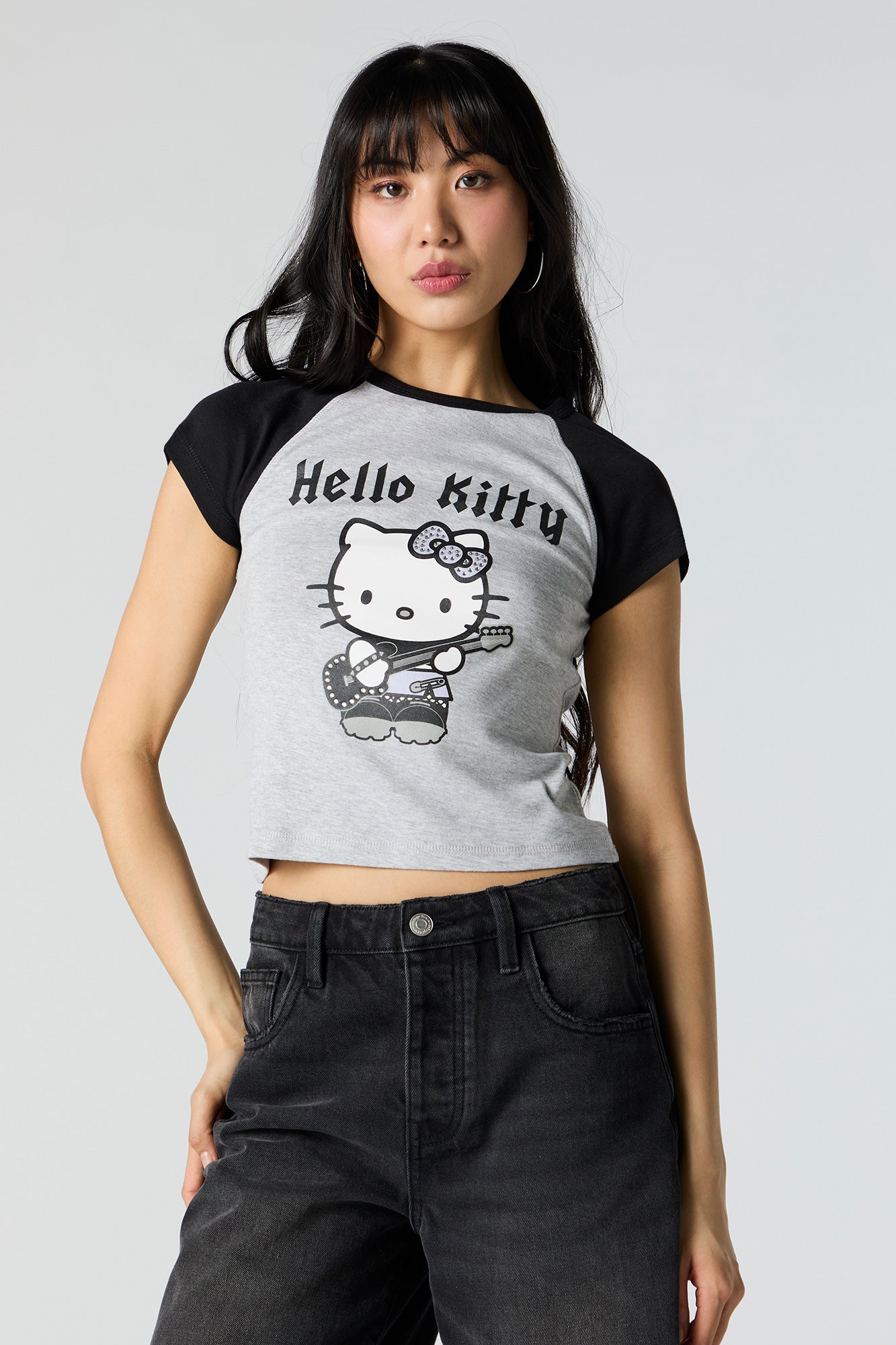 Hello Kitty Rocker Rhinestone Graphic Raglan T-Shirt