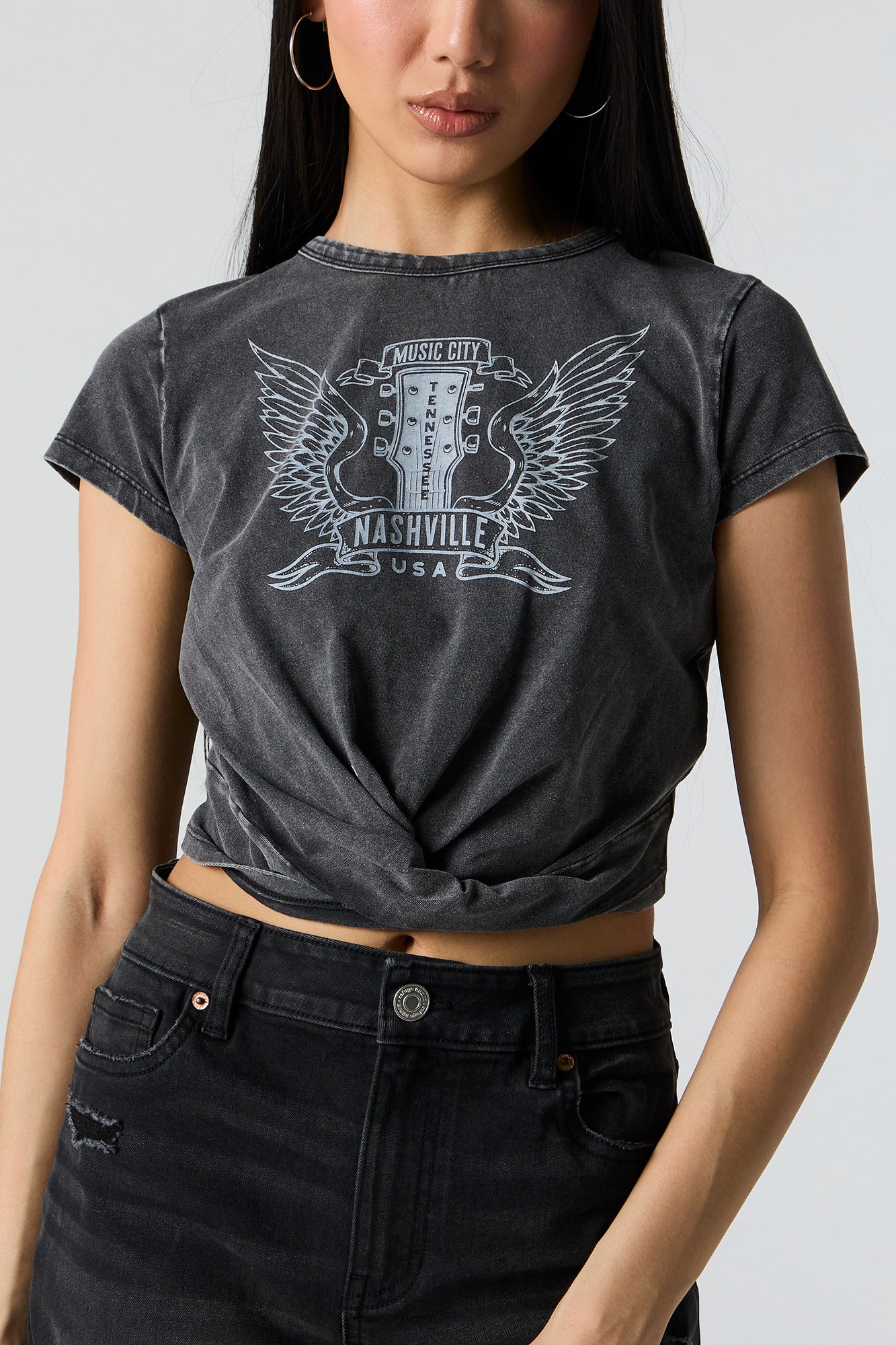 Nashville Music City Graphic Knotted T-Shirt