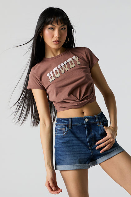 Howdy Graphic Knotted T-Shirt