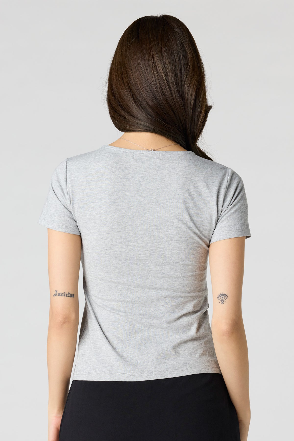 Alt View 2. Knot Front Short Sleeve Flyaway Top - Heather Grey
