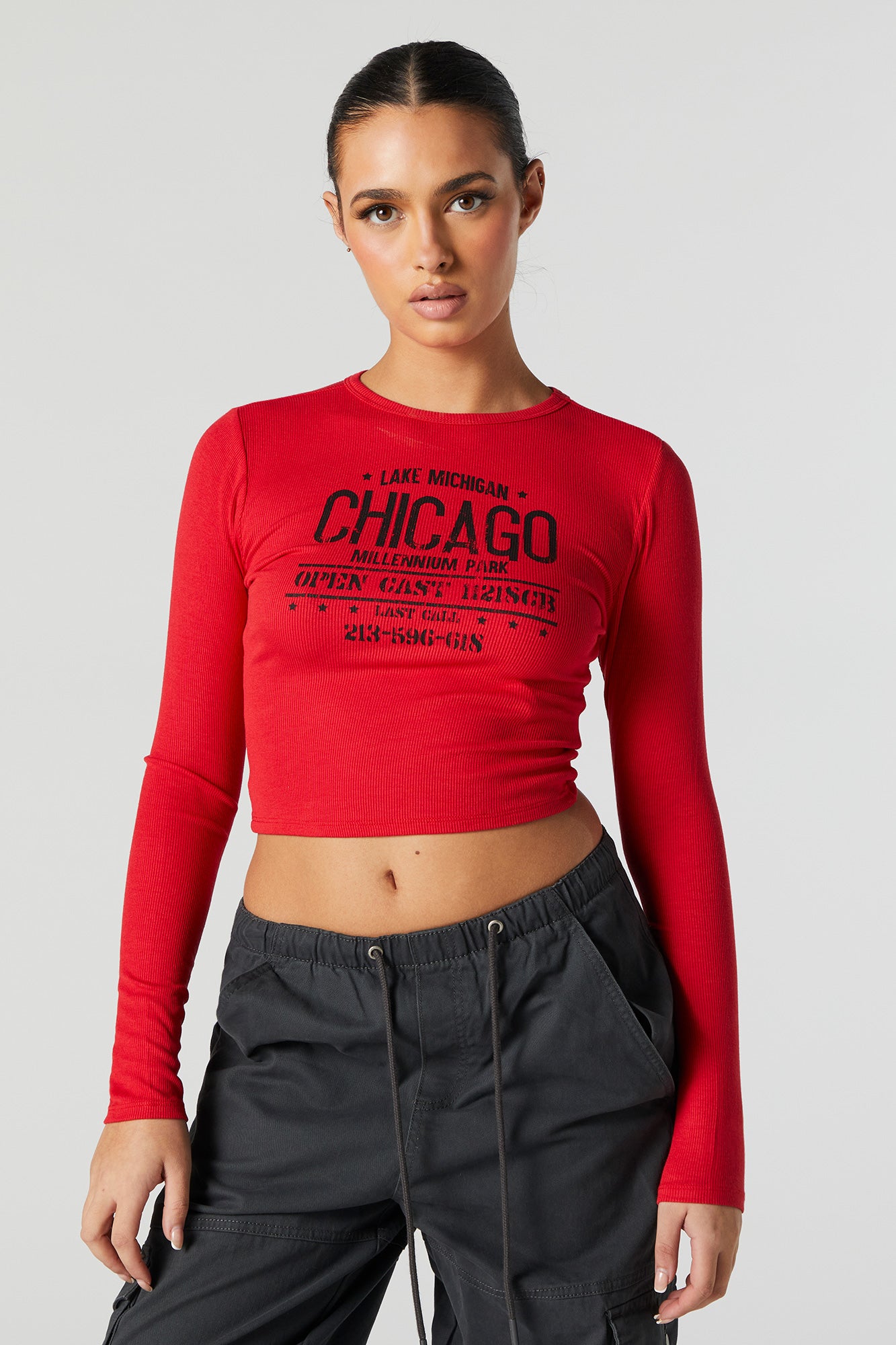 Chicago Graphic Long Sleeve Crop Top