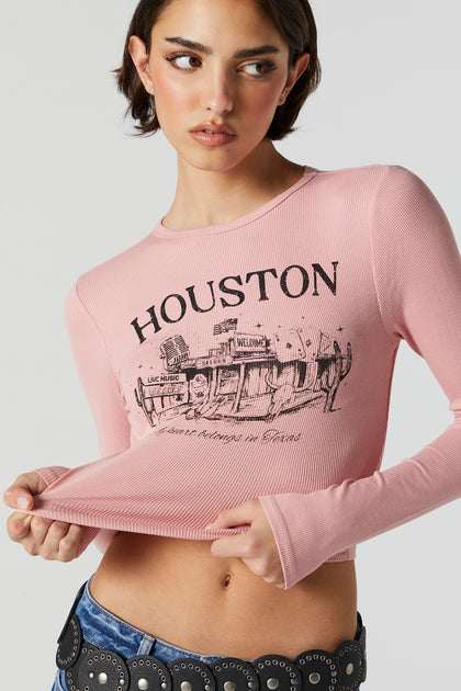 Ribbed Houston Graphic Long Sleeve Top