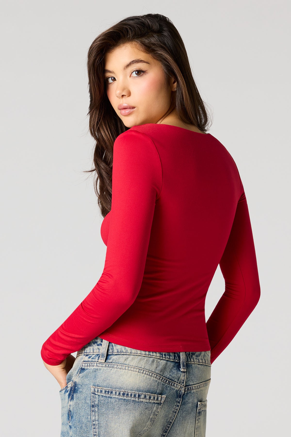 Alt View 2. Contour Square Neck Classic Top - Red