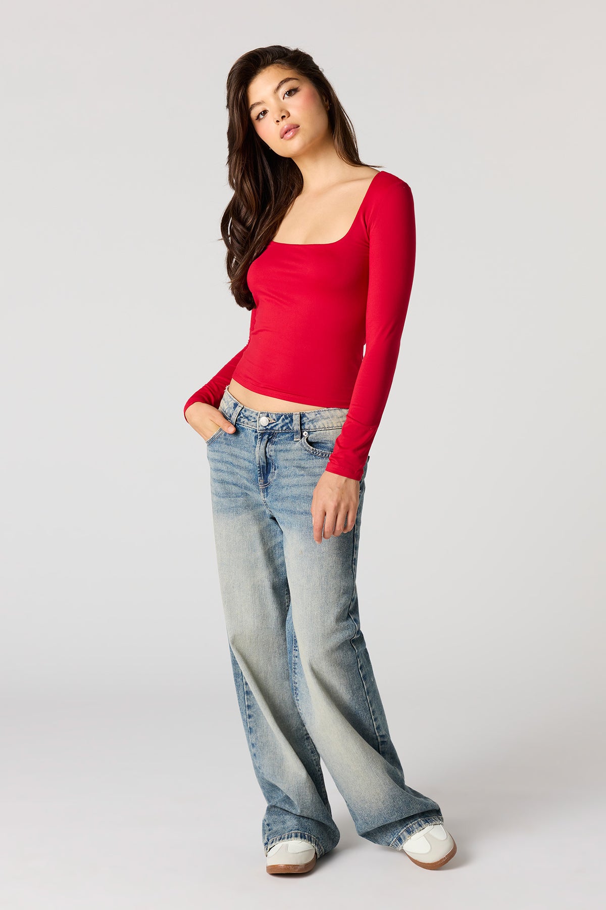 Alt View 3. Contour Square Neck Classic Top - Red