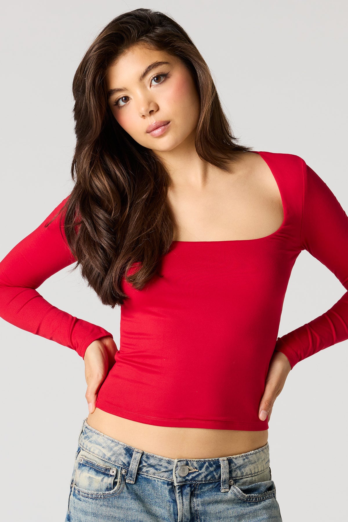 Contour Square Neck Classic Top - Red