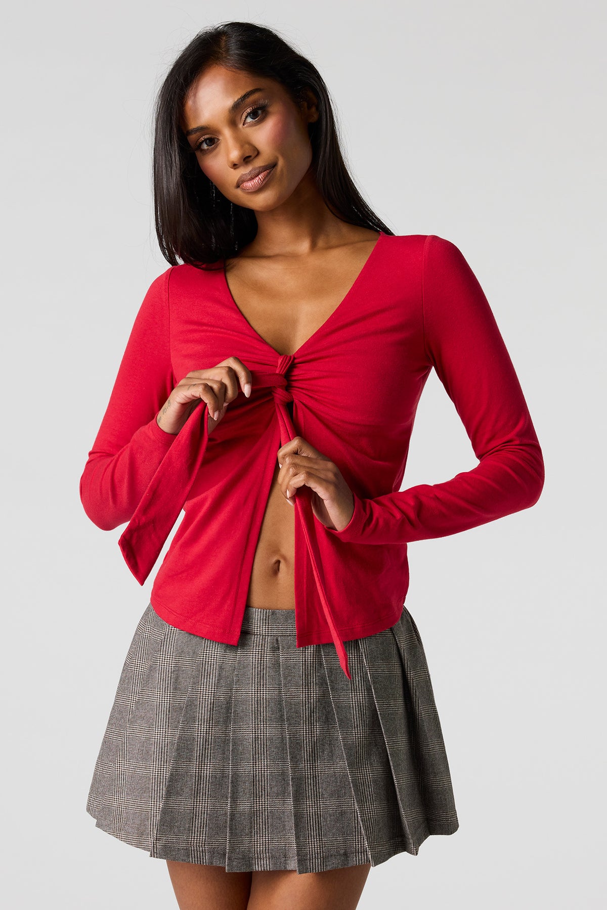 Contour Cinched Flyaway Long Sleeve Top - Red