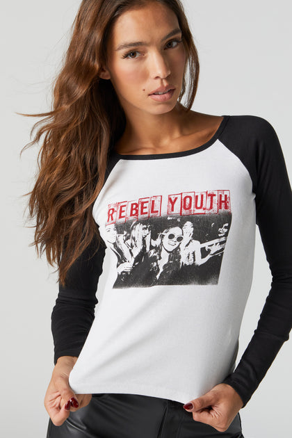 Rebel Youth Graphic Raglan Long Sleeve Top