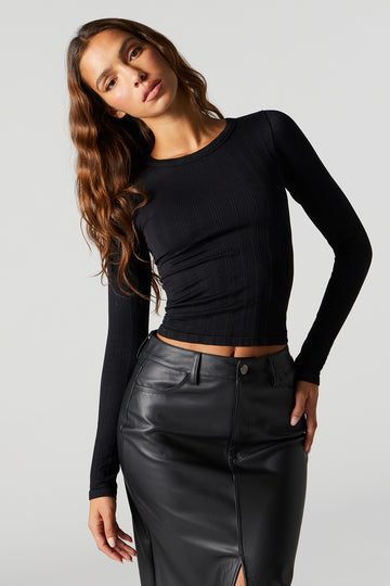 Wide Ribbed Long Sleeve Top