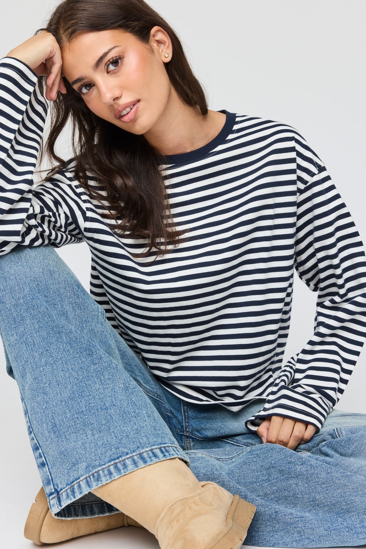 Boxy Striped Long Sleeve Top - Royal Blue