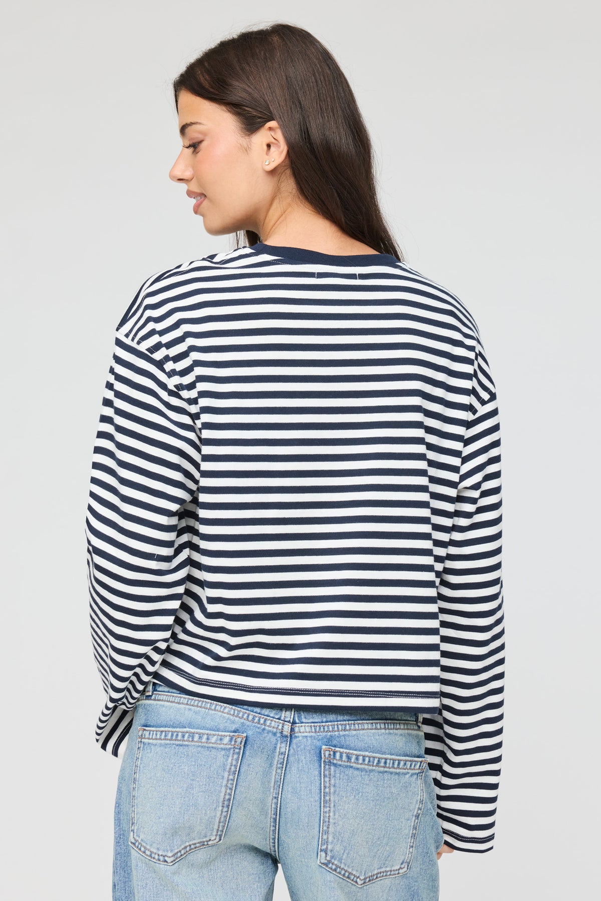 Alt View 2. Boxy Striped Long Sleeve Top - Royal Blue
