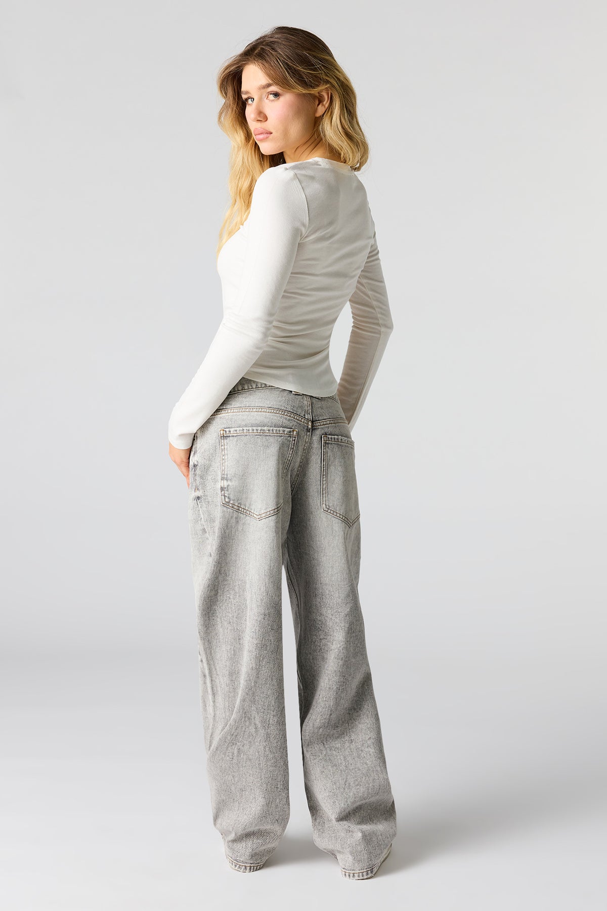 Alt View 3. Low Rise Barrel Jean - Light Grey