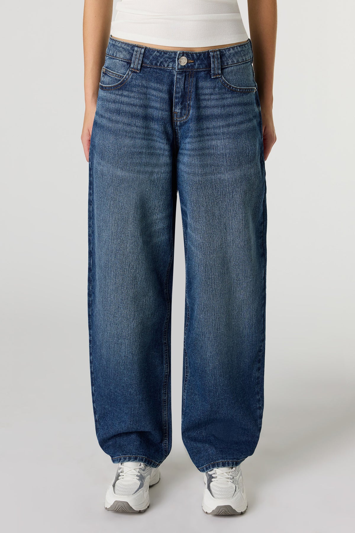 Alt View 2. Low Rise Barrel Jean - Denim Blue
