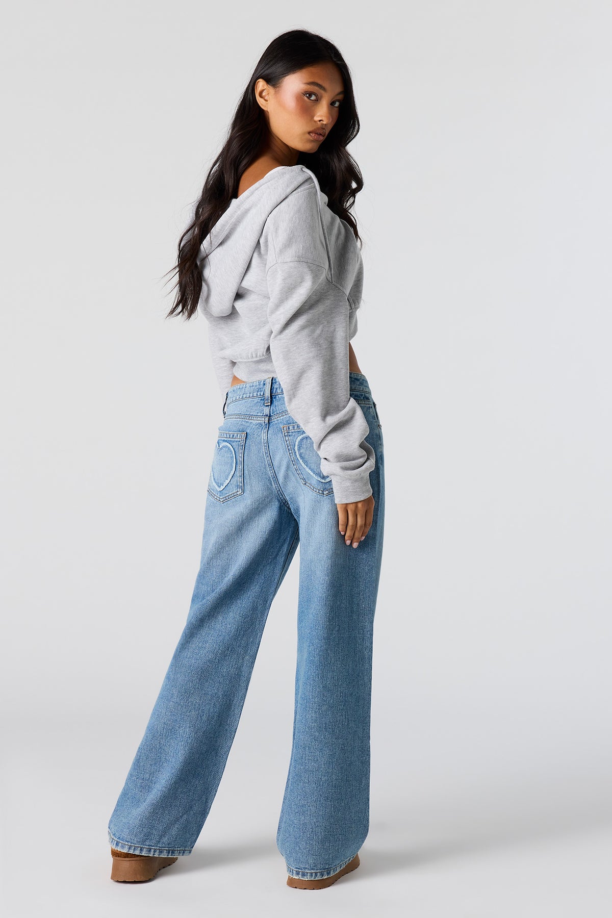 Alt View 4. Embroidered Low Rise Baggy Jean - Medium Blue