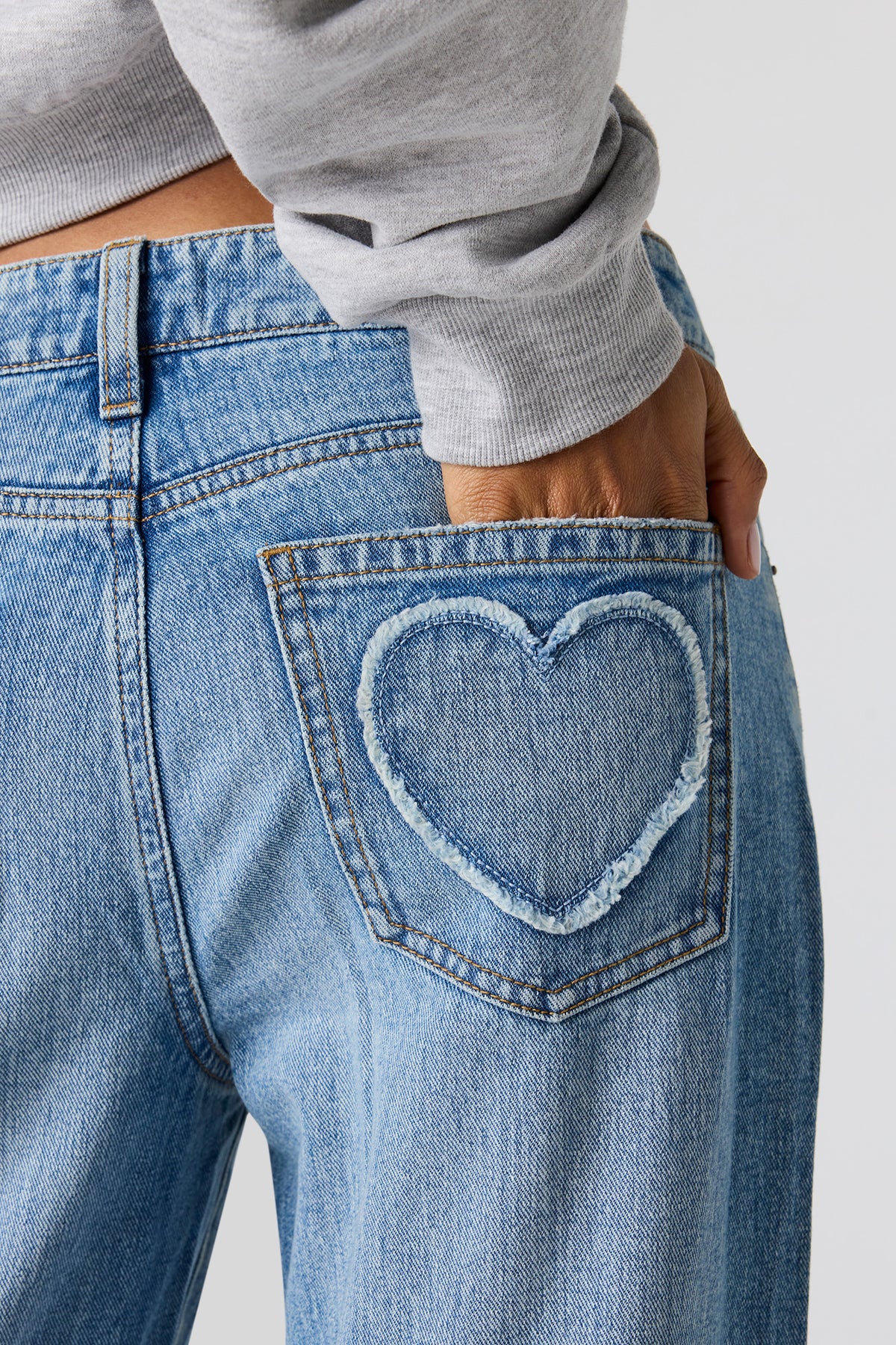 Embroidered Low Rise Baggy Jean - Medium Blue