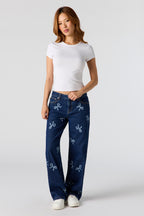 Low Rise Bow Print Baggy Jean
