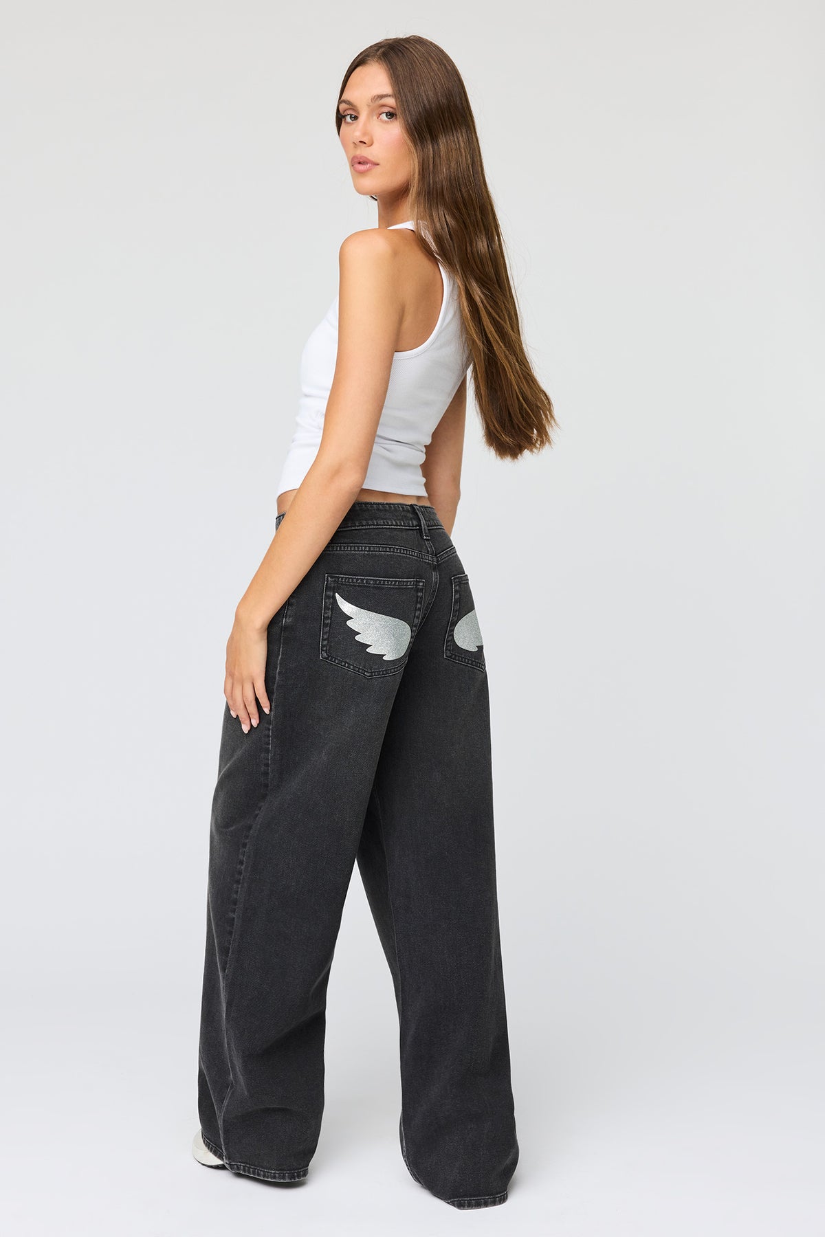 Alt View 3. London Low Rise Graphic Super Baggy Jean - Black