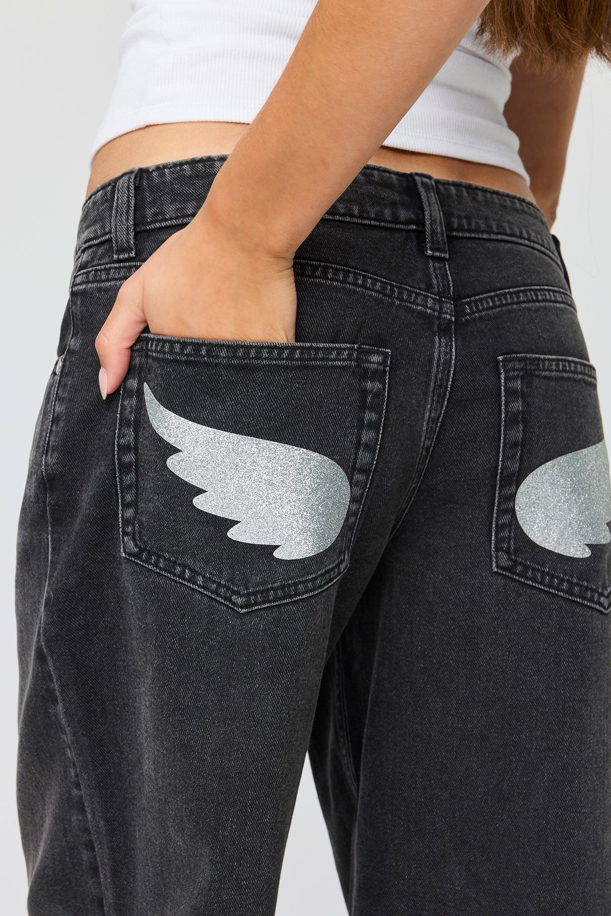 Alt View 4. London Low Rise Graphic Super Baggy Jean - Black