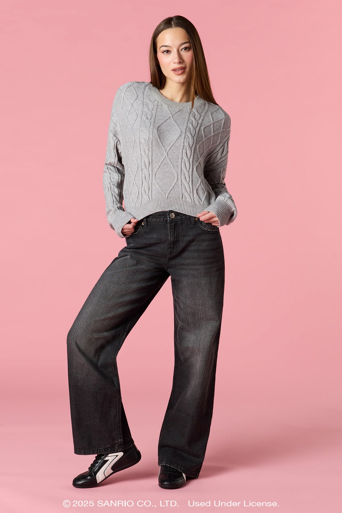 Alt View 3. Kuromi™ Embroidered Low Rise Baggy Black Jean - Black