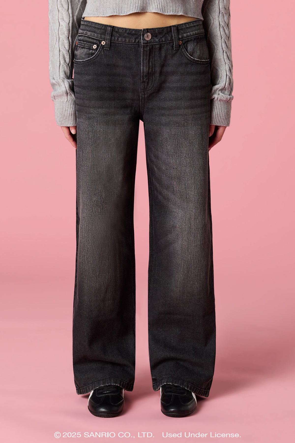 Alt View 2. Kuromi™ Embroidered Low Rise Baggy Black Jean - Black