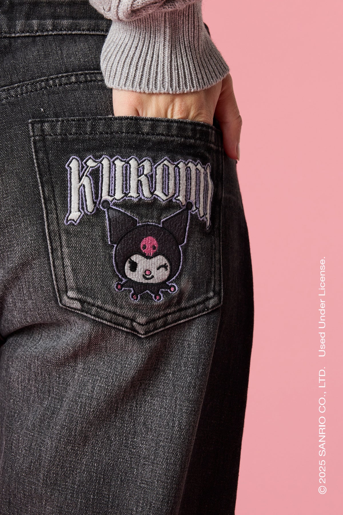 Alt View 4. Kuromi™ Embroidered Low Rise Baggy Black Jean - Black