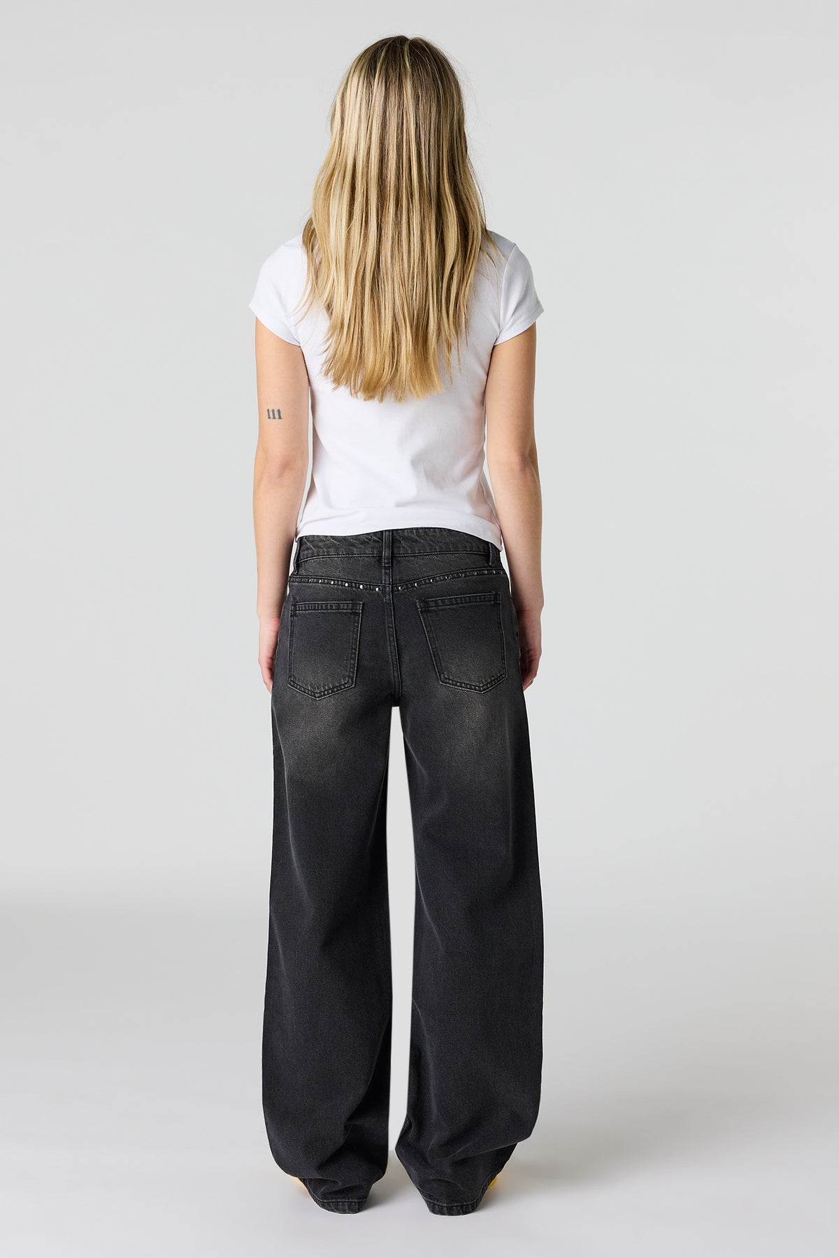 Alt View 3. Low Rise Baggy Jean with Studded Trim - Black