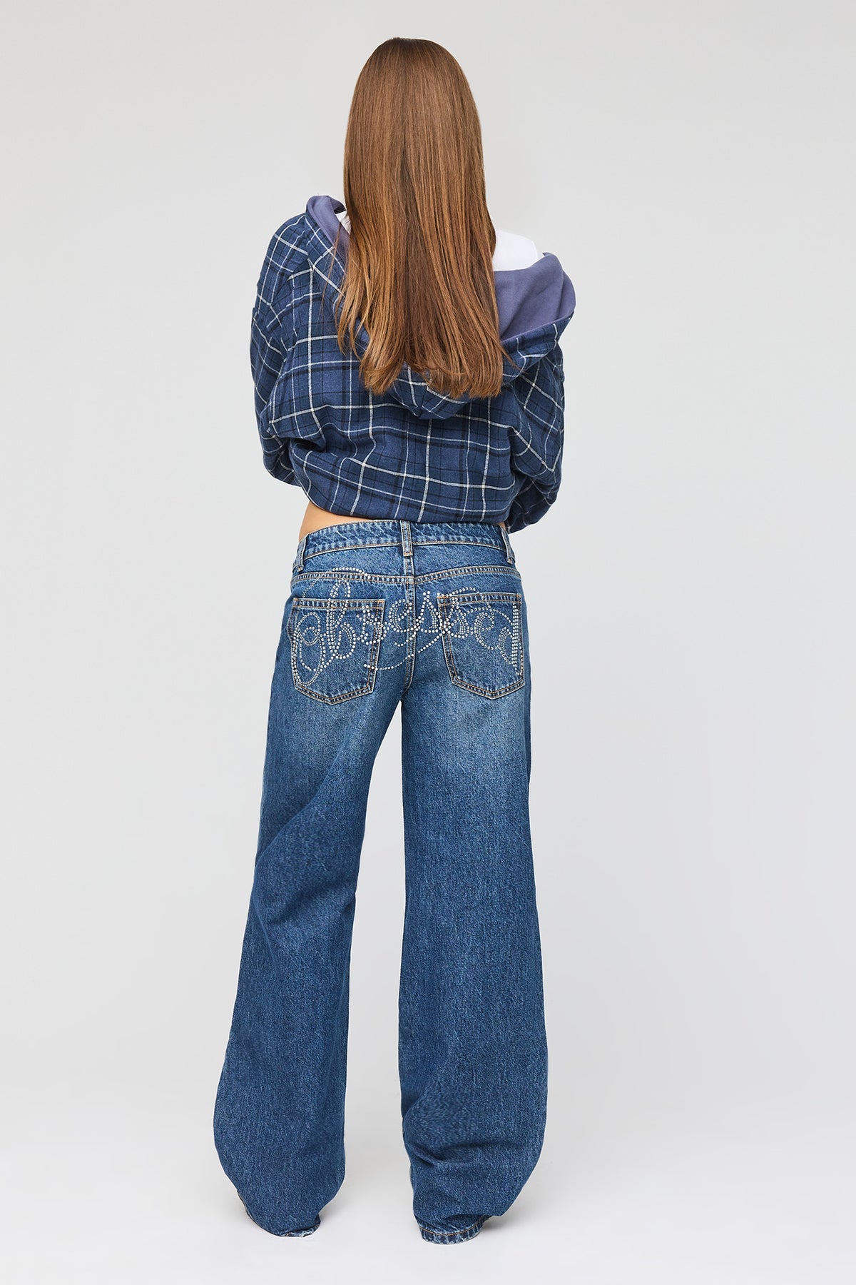 Jean baggy Brooklyn à taille basse avec pierres du Rhin