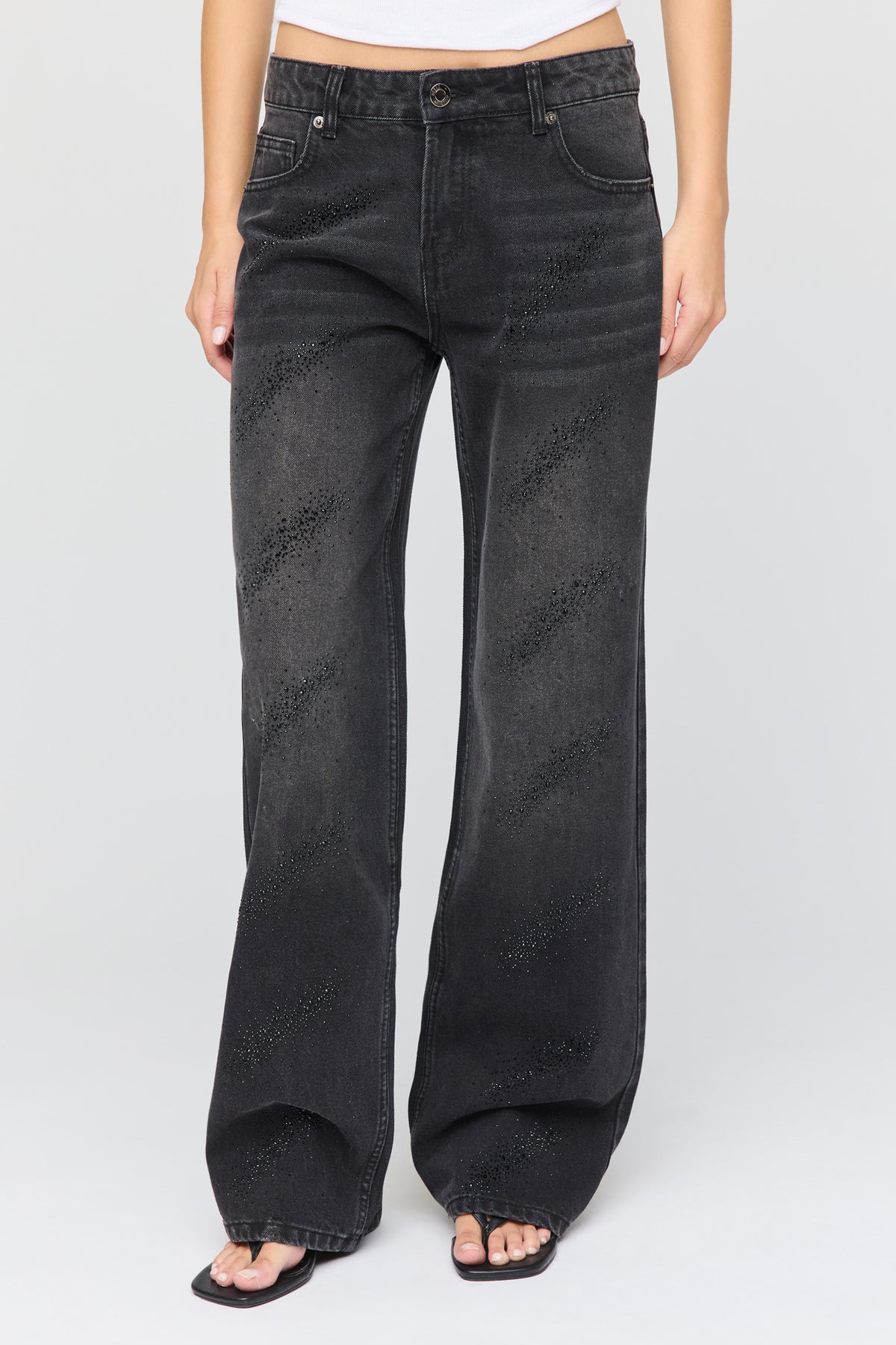 Alt View 2. Brooklyn Low Rise Rhinestone Baggy Jean - Black