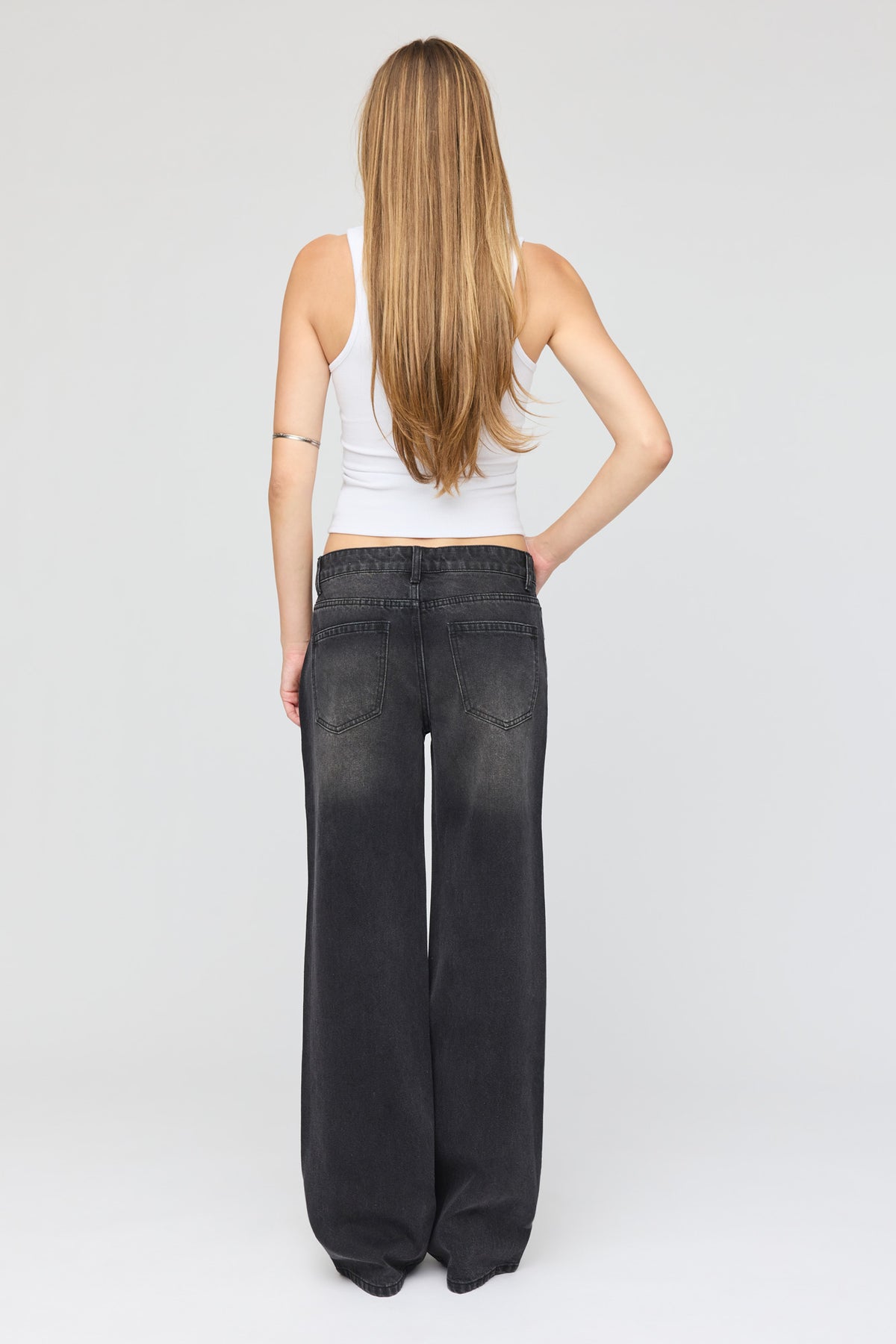 Alt View 3. Brooklyn Low Rise Rhinestone Baggy Jean - Black