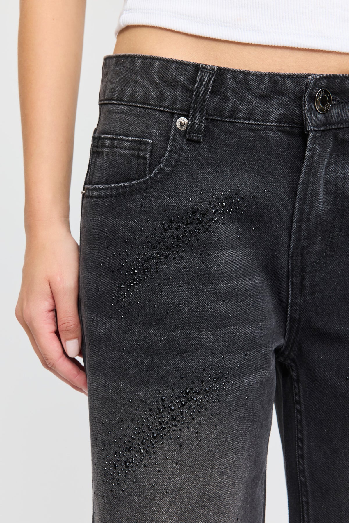 Alt View 4. Brooklyn Low Rise Rhinestone Baggy Jean - Black