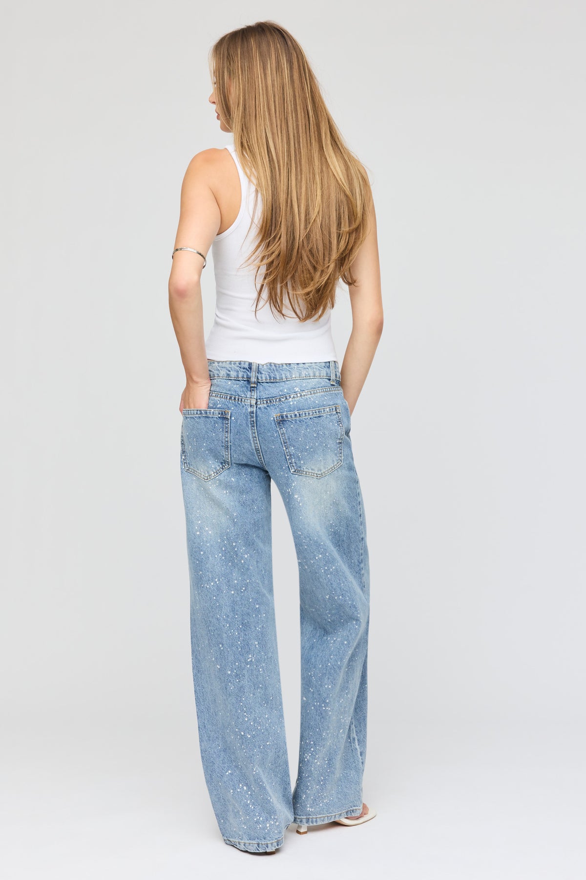 Alt View 3. Brooklyn Low Rise Rhinestone Baggy Jean - Medium Blue