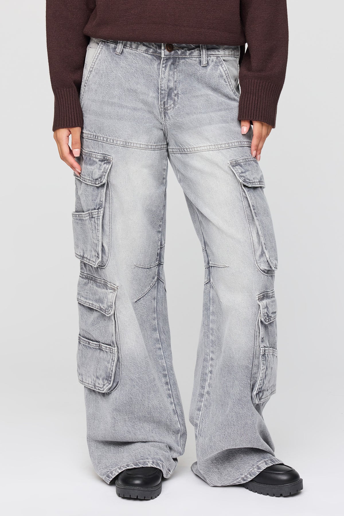 Alt View 2. Low Rise Cargo Jean - Charcoal