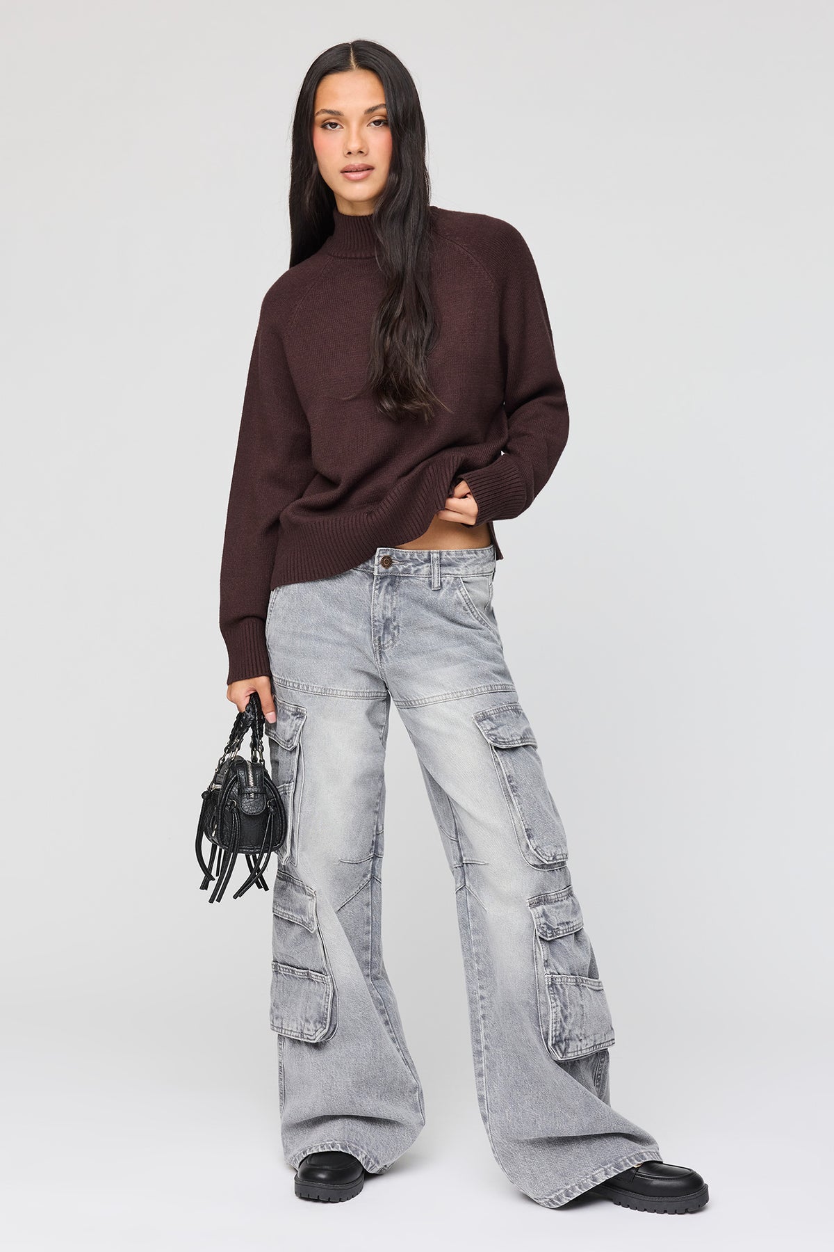 Low Rise Cargo Jean - Charcoal