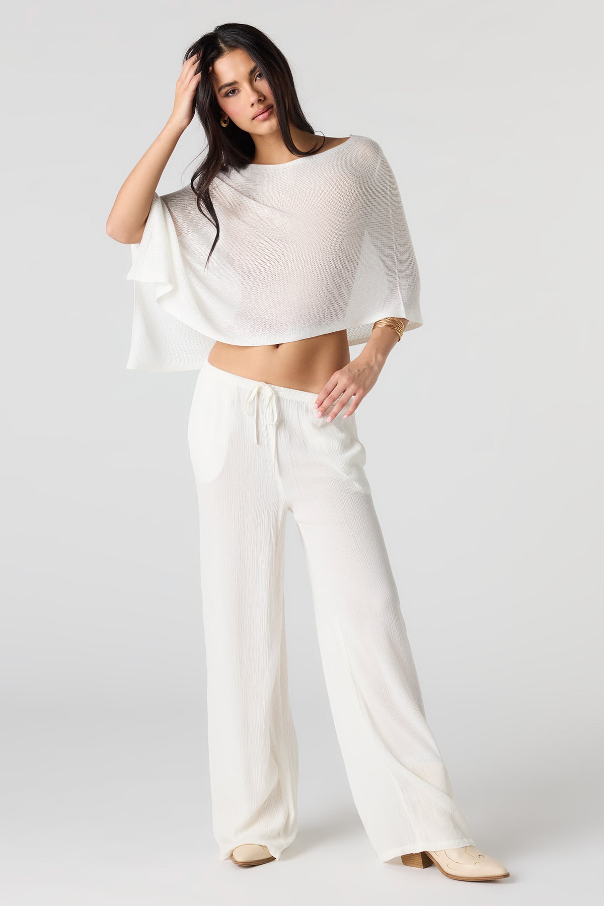 Pantalon fluide à taille coulissante et jambe large
