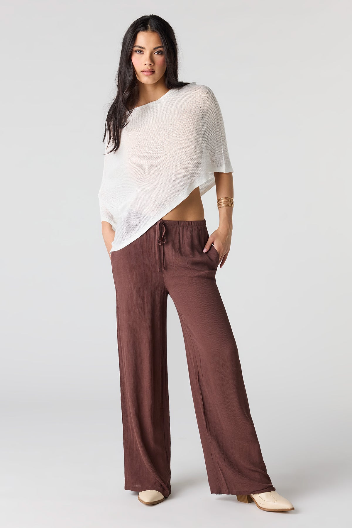 Pantalon fluide à taille coulissante et jambe large