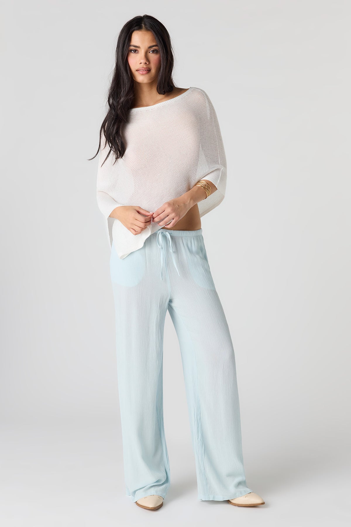 Pantalon fluide à taille coulissante et jambe large