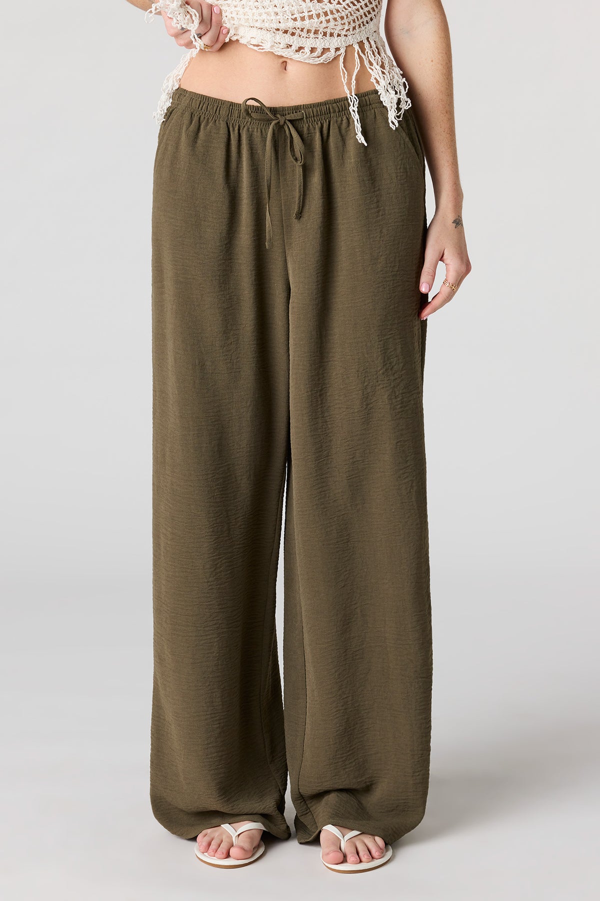 Alt View 2. Flowy Wide Leg Pant - Dark Green