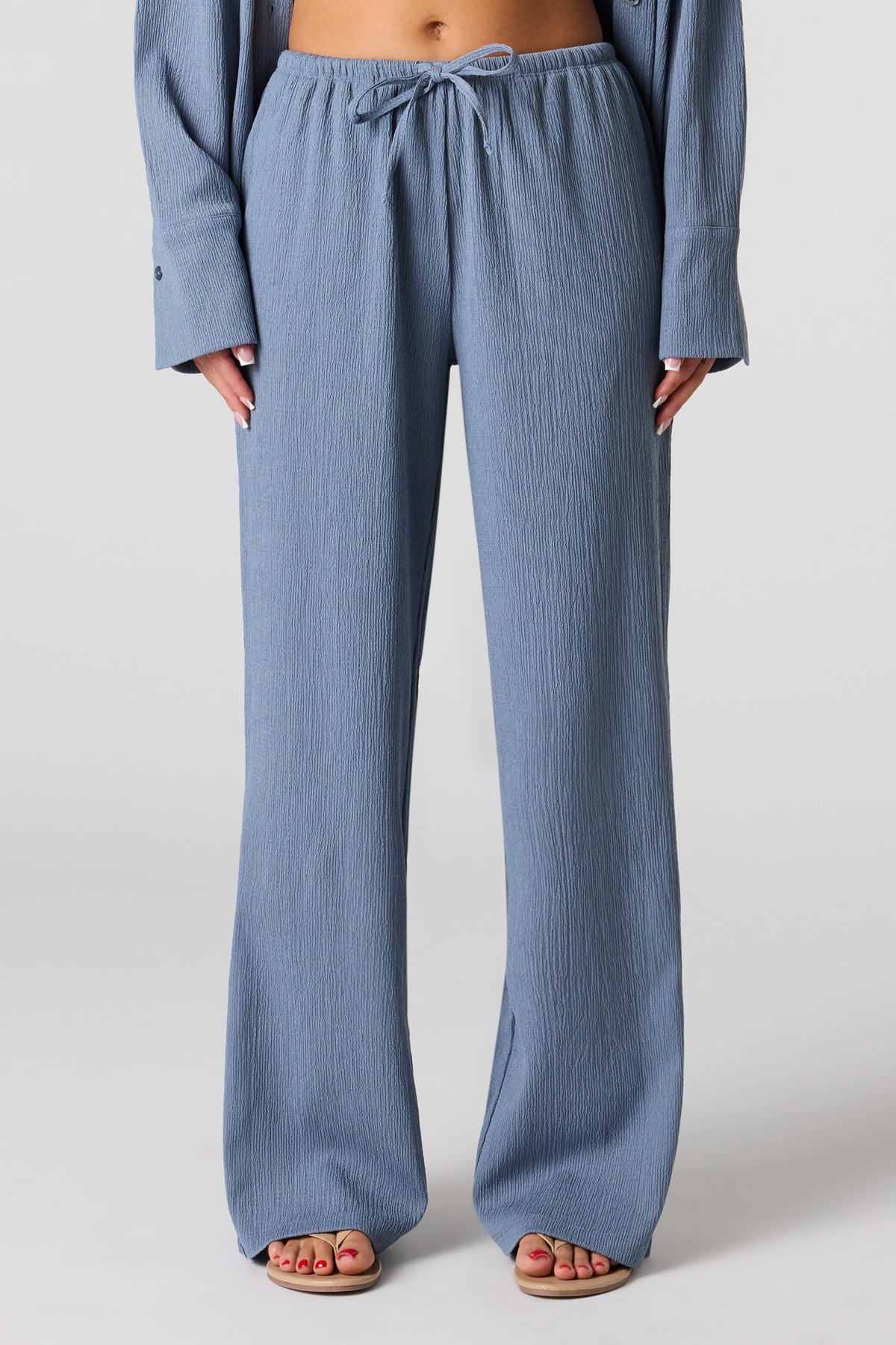 Alt View 2. Textured Knit Wide Pant - Light Denim Blue