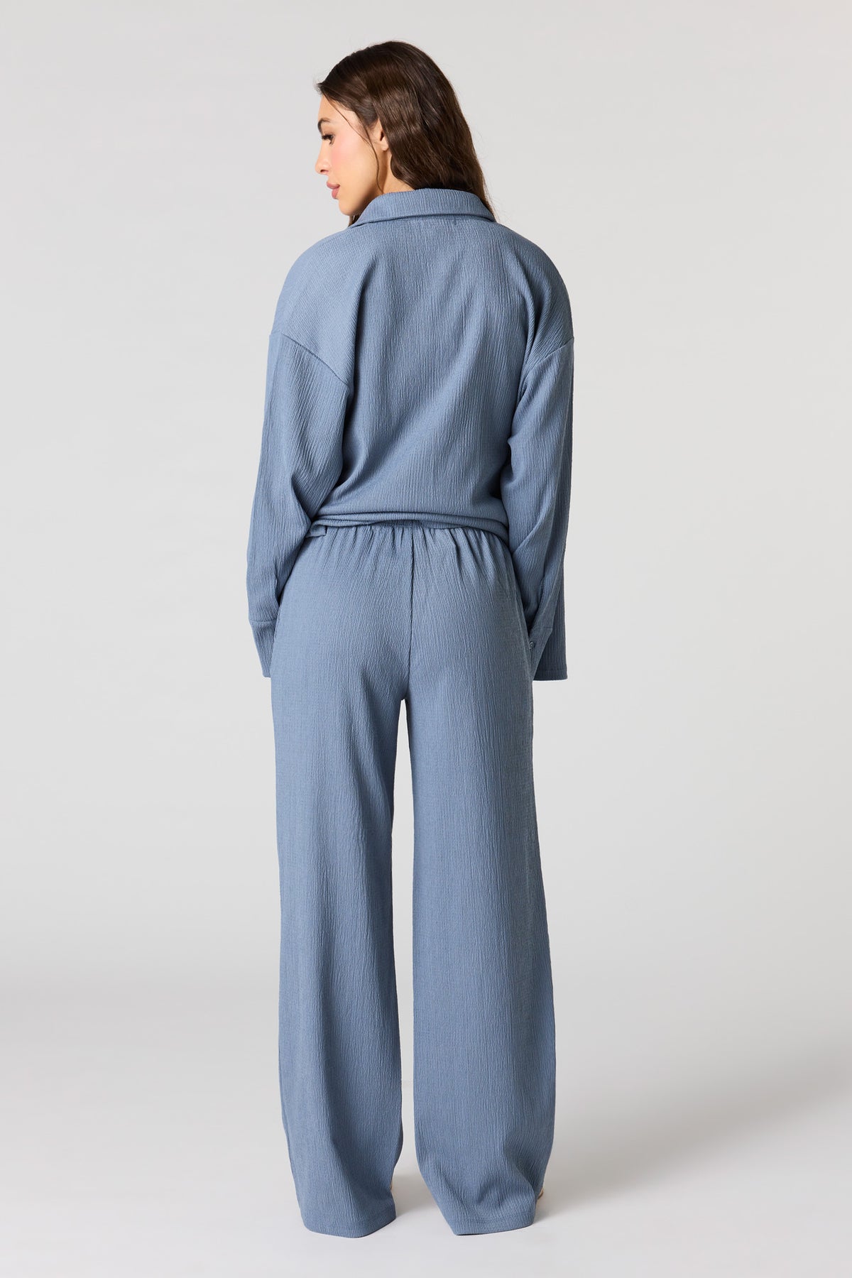 Alt View 3. Textured Knit Wide Pant - Light Denim Blue