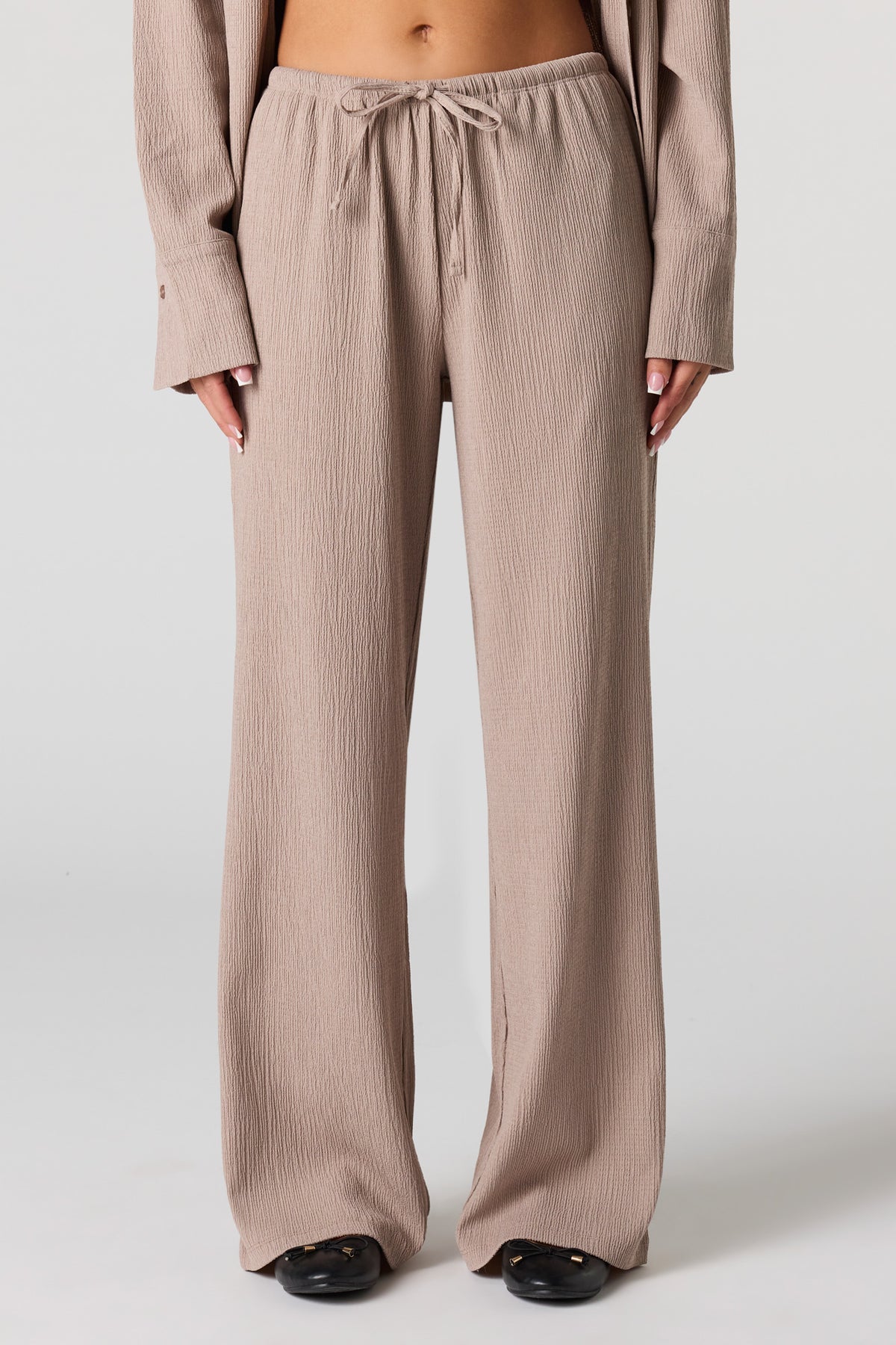 Alt View 2. Textured Knit Wide Pant - Taupe