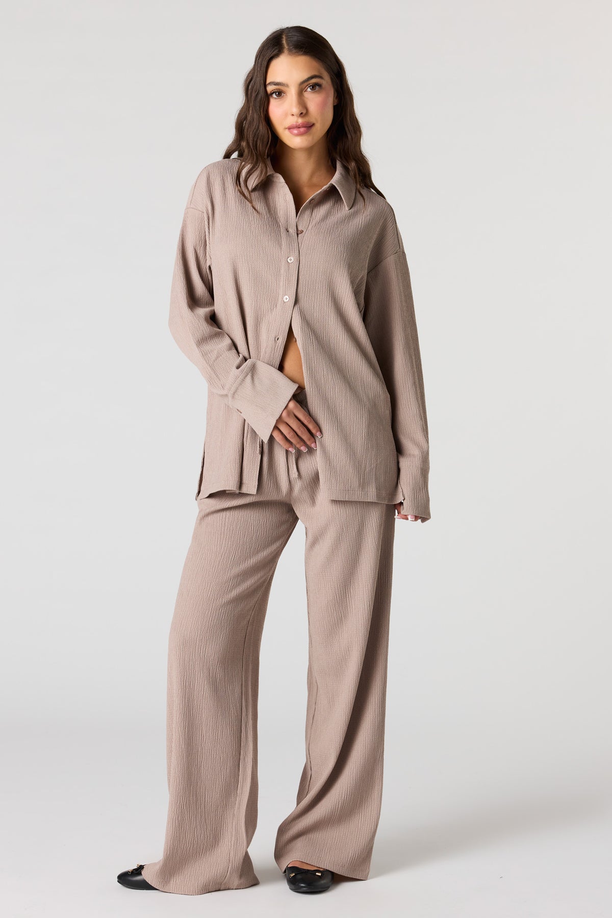 Textured Knit Wide Pant - Taupe
