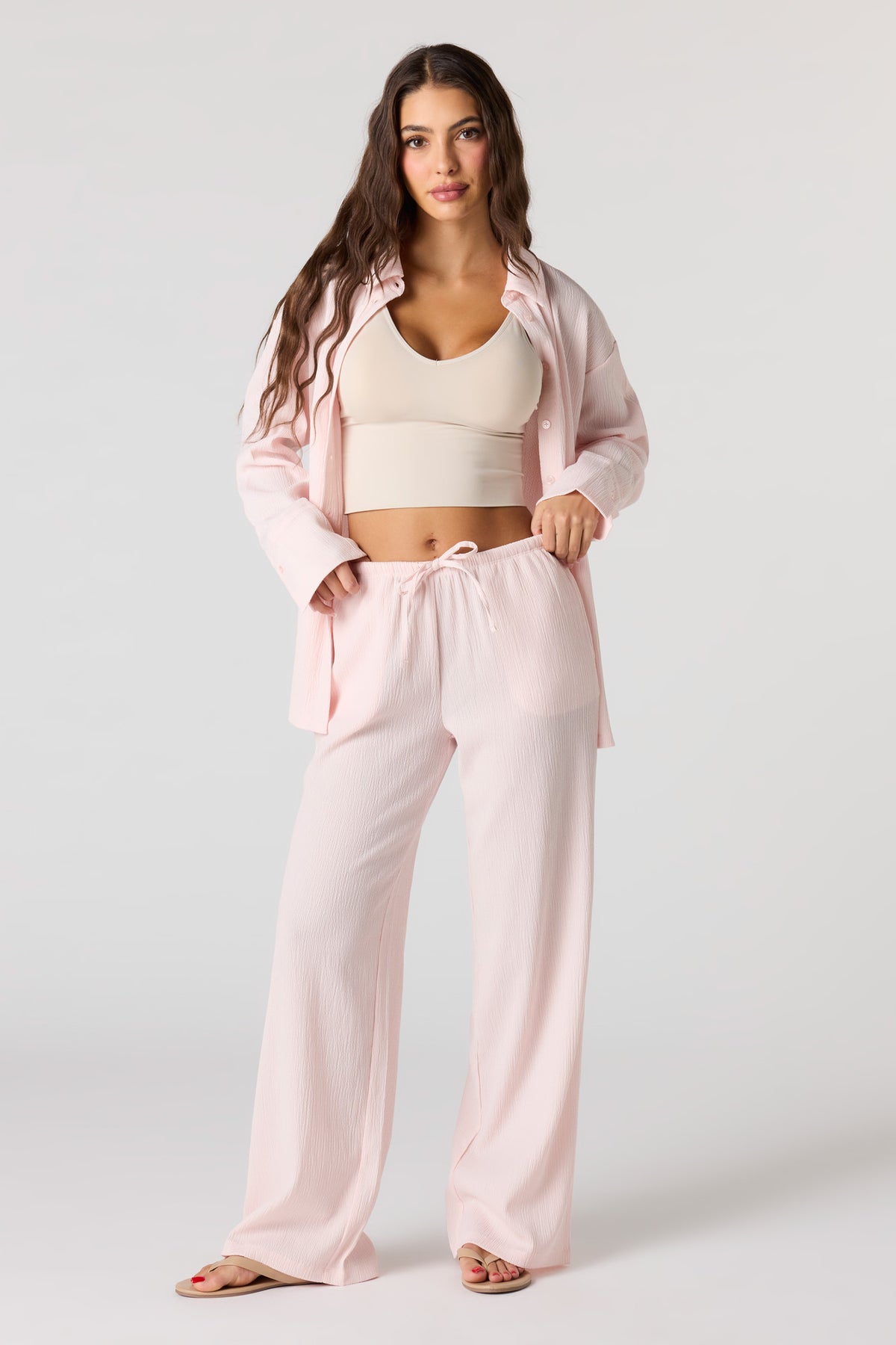 Textured Knit Wide Pant - Light Pink