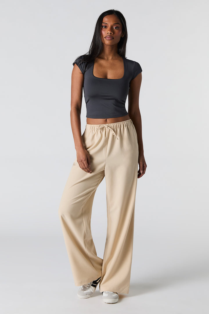 Drawstring Wide Leg Dress Pant