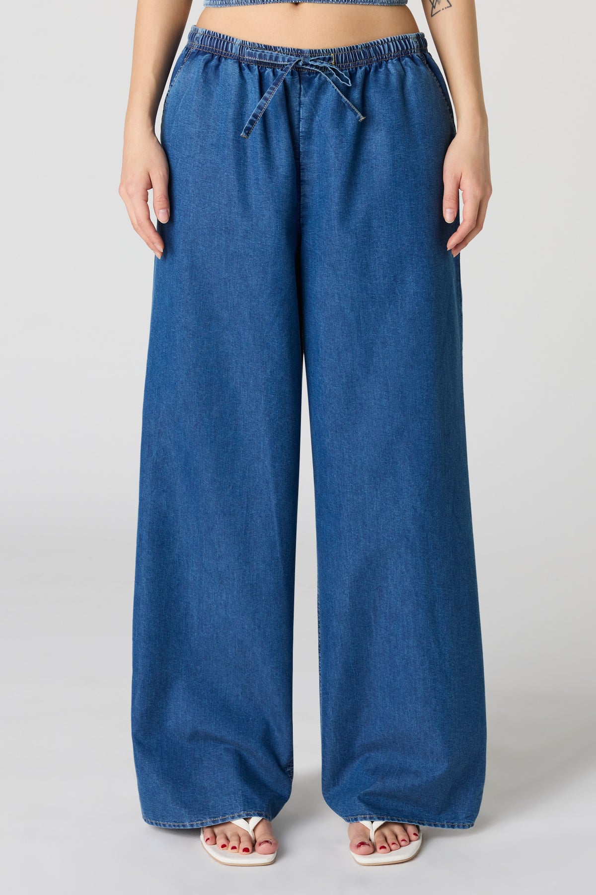 Alt View 2. Denim Wide Leg Pant - Medium Blue