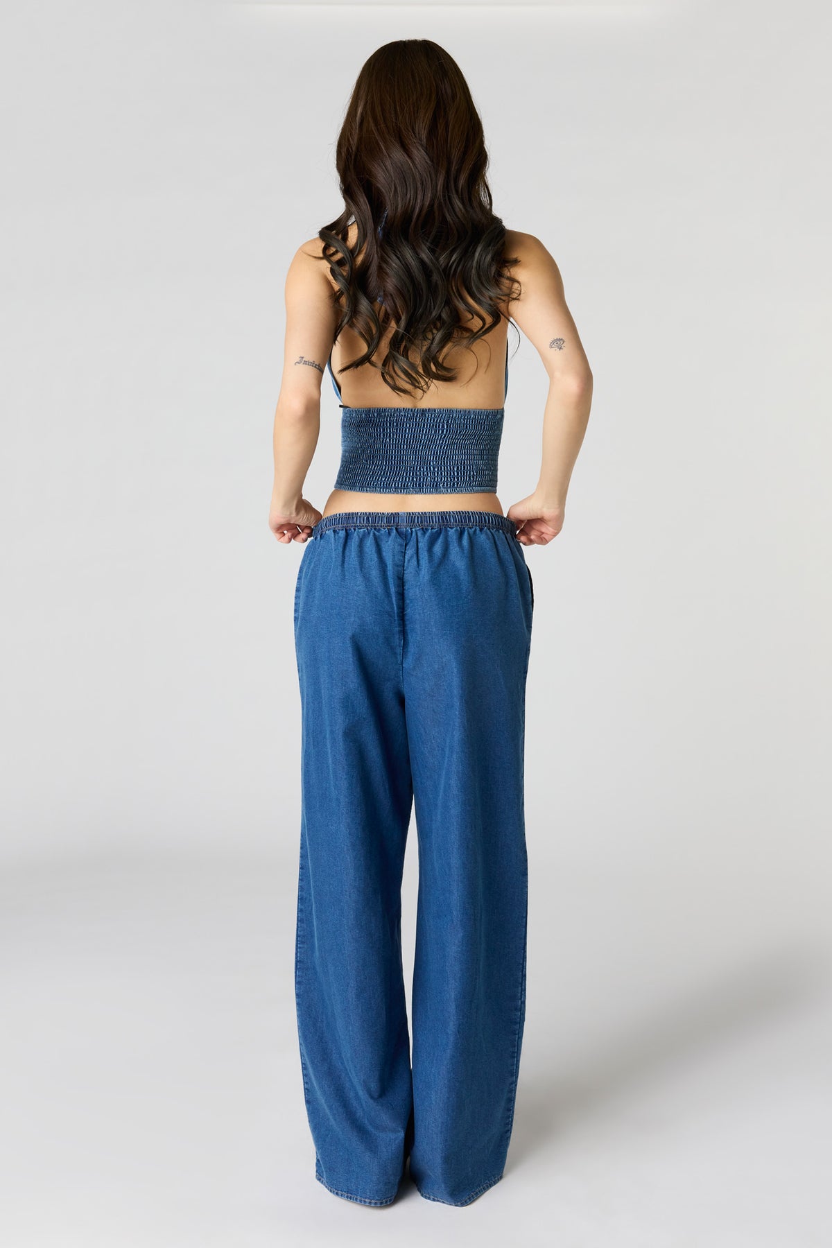 Alt View 3. Denim Wide Leg Pant - Medium Blue