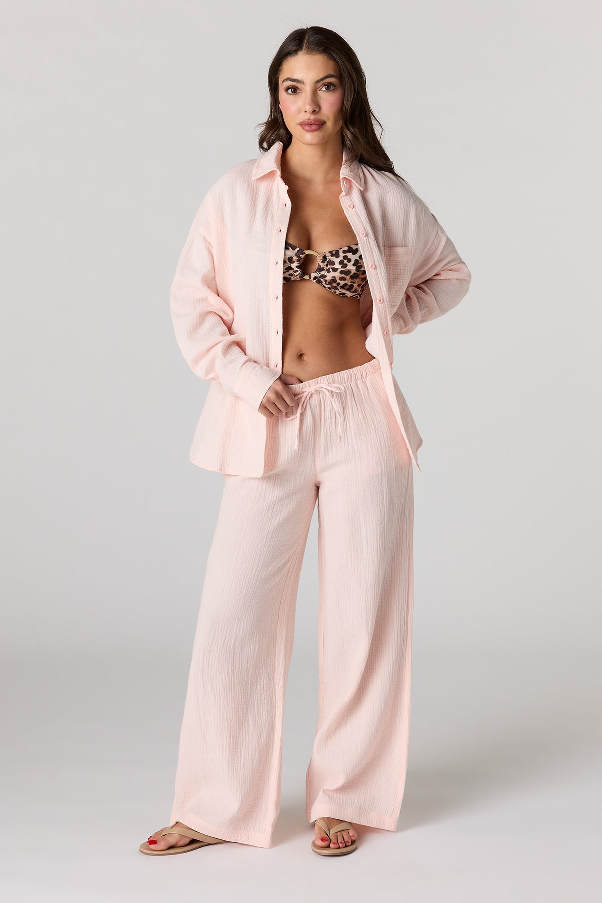 Pantalon fluide en gaze à jambe large