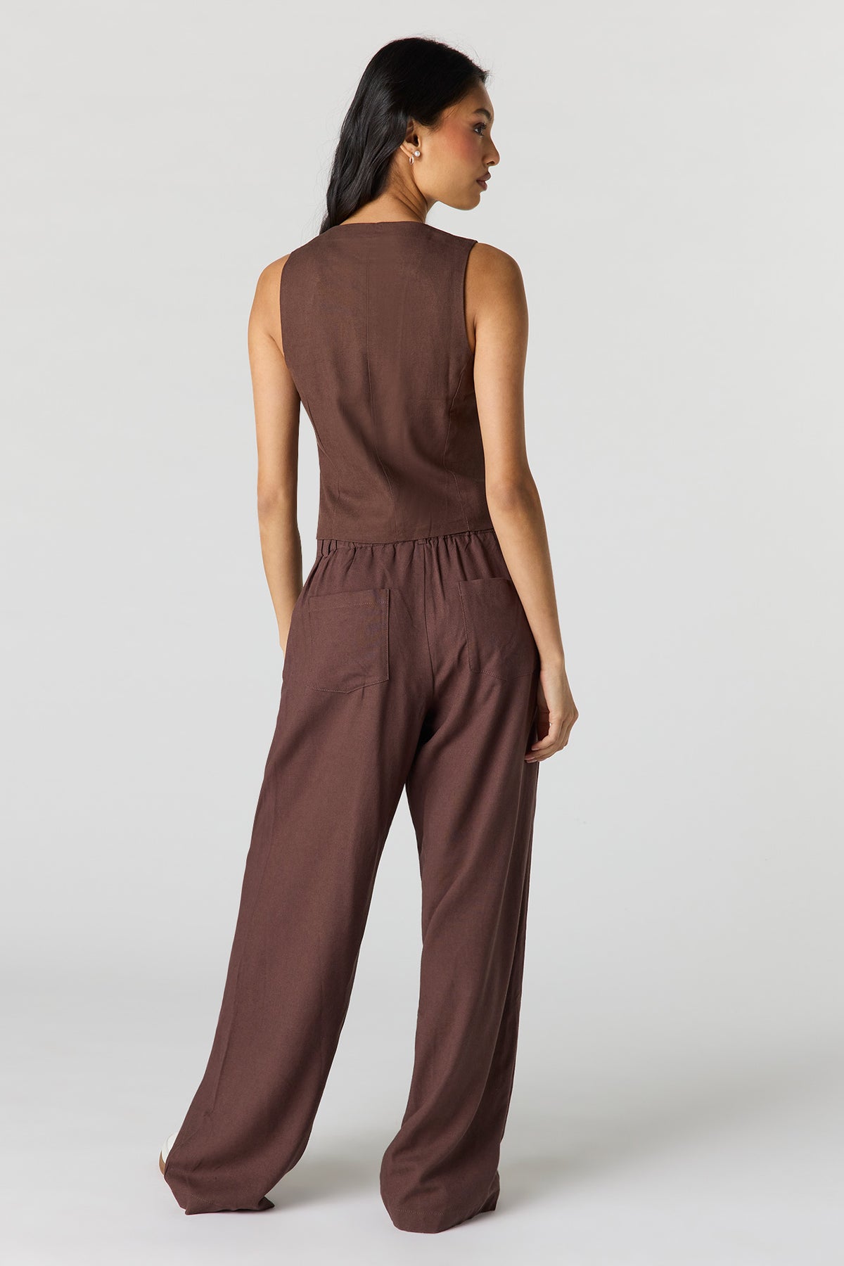 Alt View 3. Linen-Blend Drawstring Trouser - Brown