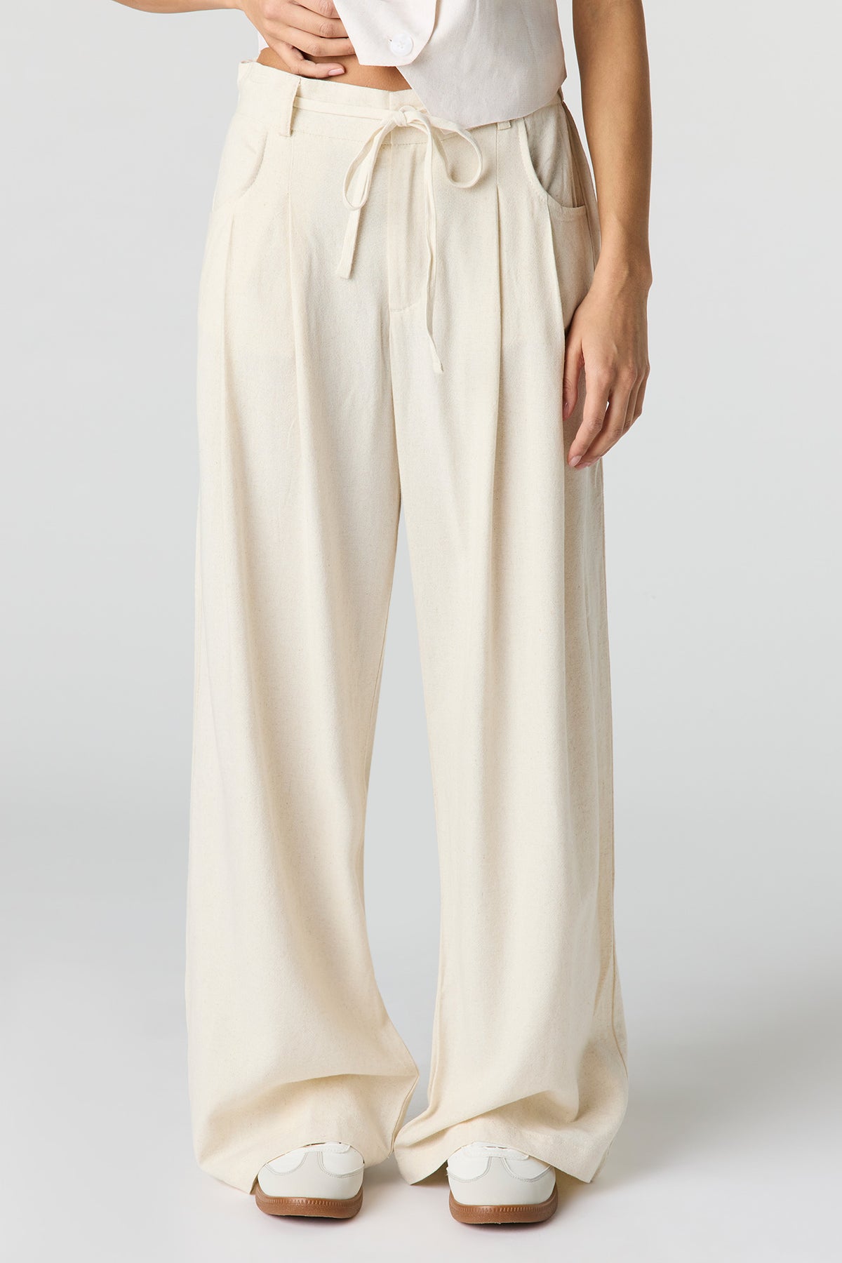 Vue alternative 2. Pantalon en mélange de lin à taille coulissante