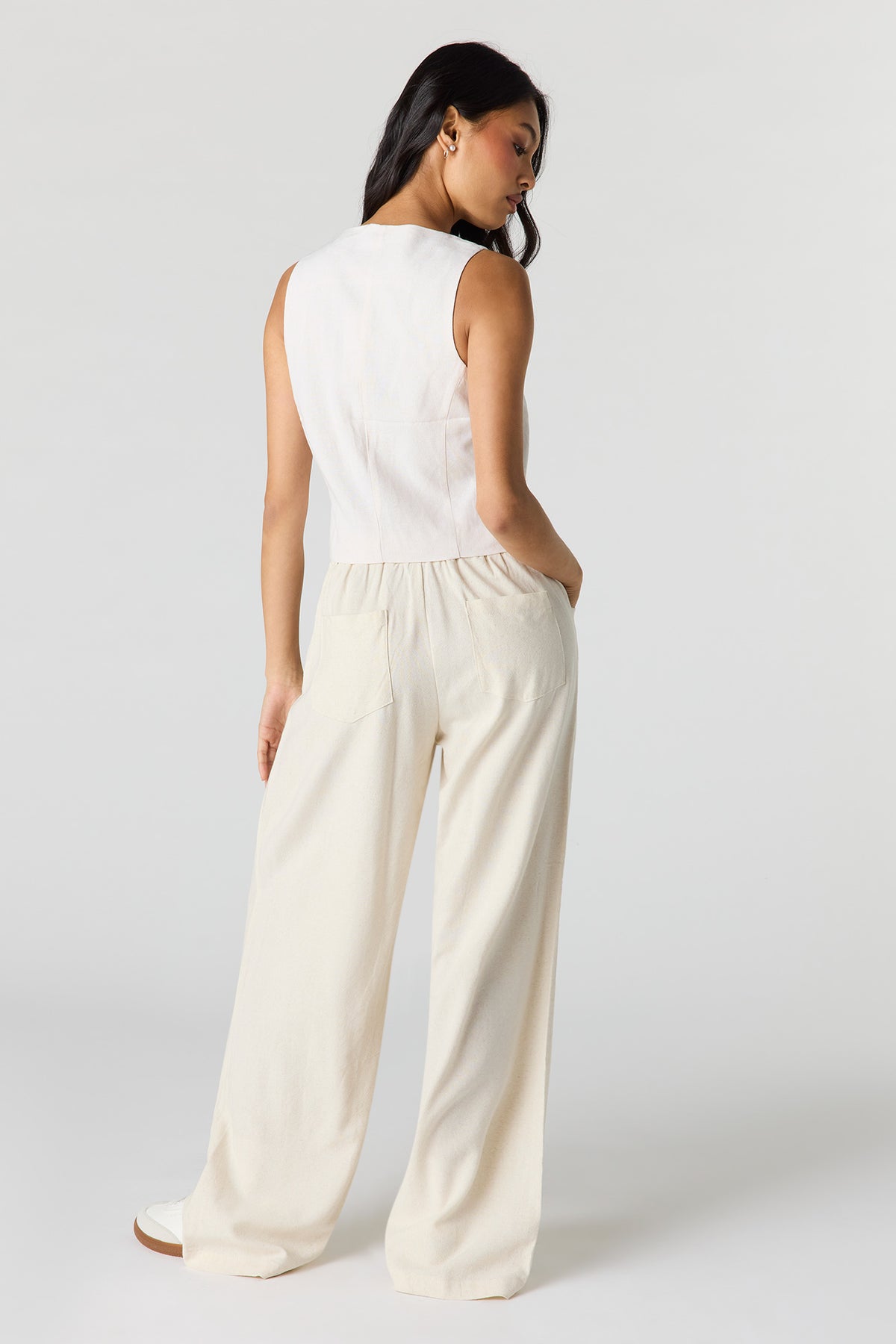 Vue alternative 3. Pantalon en mélange de lin à taille coulissante