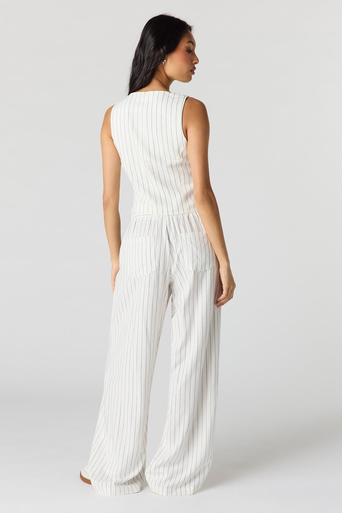 Alt View 3. Linen-Blend Drawstring Trouser - Pinstripe