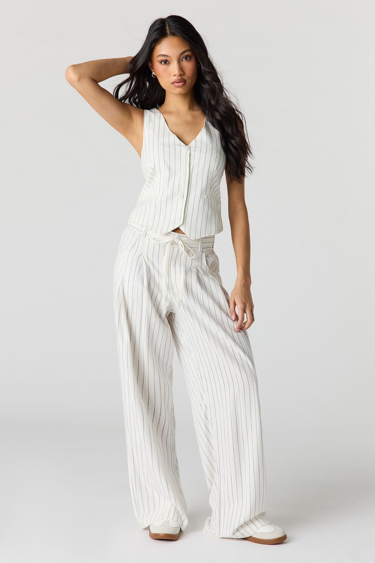 Linen-Blend Drawstring Trouser - Pinstripe